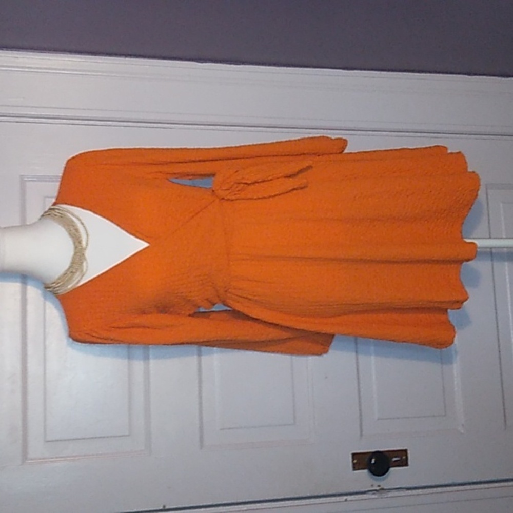 Summer dress Wrap Boho with Deep V-Neck long sleeve sz 10  and 12 Orange